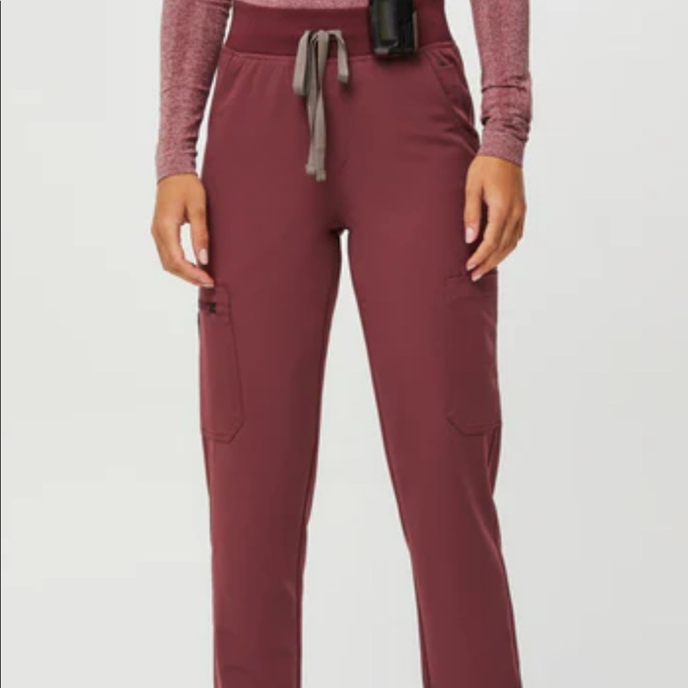 High waisted yola yoga scrubs in dark cherry